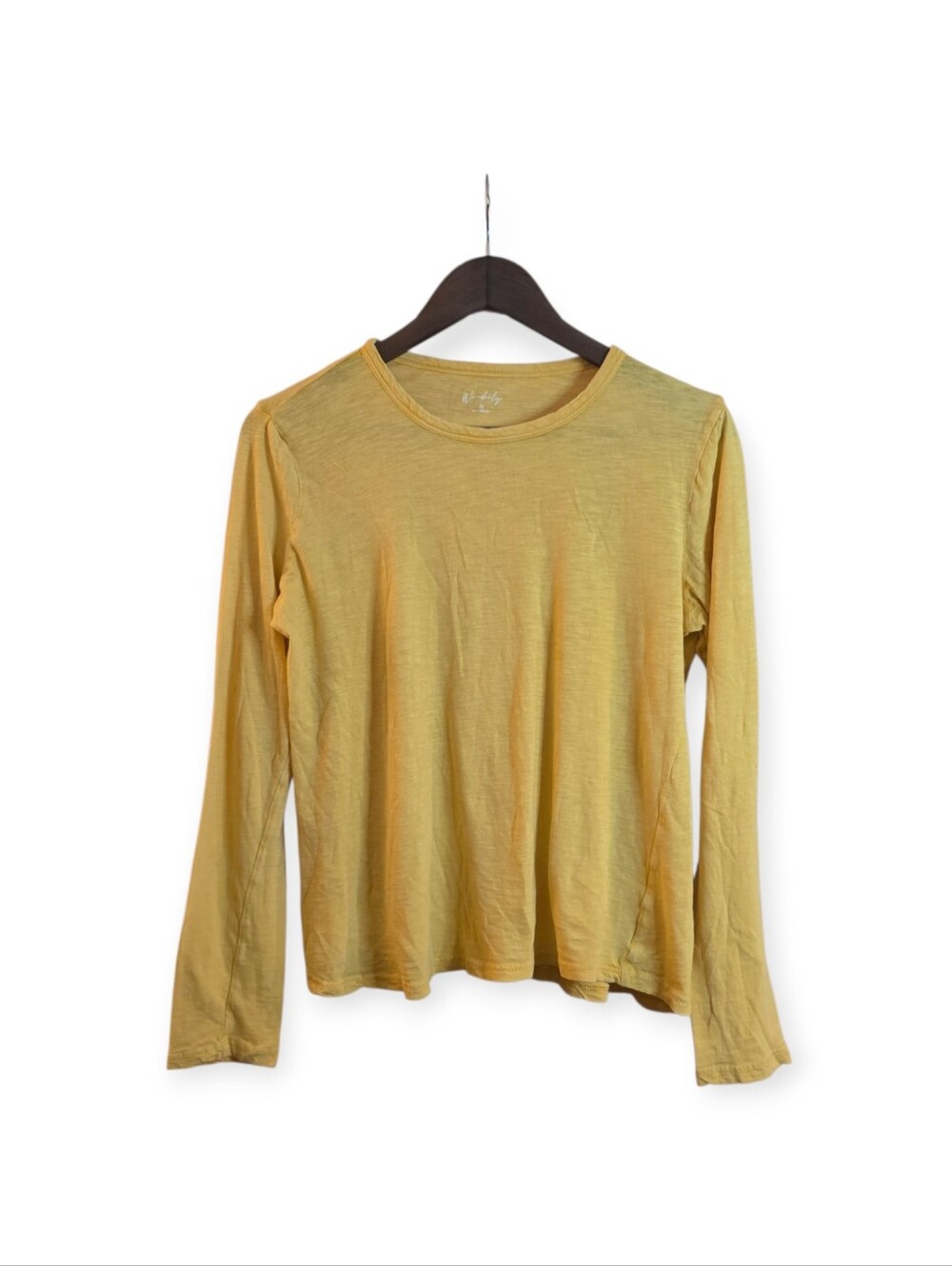Wonderly Mustard Yellow Slub Knit Long Sleeve Crew Neck Tee Women's Medium - Picture 2 of 6